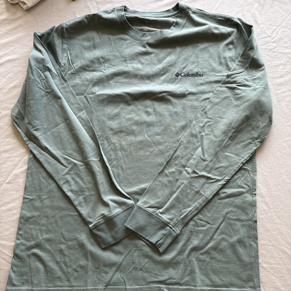 Columbia Green Long Sleeve Mens Large Graphic Back Dog T-Shirt